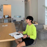 WIAOFELLAS  -  Fashionable Simple Long Sleeved T-shirt Solid Color Loose Sunscreen Tops Korean Slightly Transparent Thin Men's Bottom Tshirts
