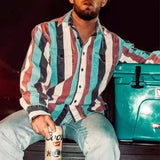 WIAOFELLAS  -  Streetwear Men's Vintage Striped Shirts Spring Casual Long Sleeve Buttoned Lapel Tops Cardigan Leisure Mens Clothes Shirt