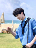WIAOFELLAS  -  Blue Sun Protection irt for Men Summer Trendy Loose Fit Long Sve Youthful Sle Clean Cut Boys Faion Outerwear