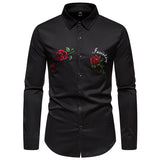 Wiaofellas  -  Men's  Long Sleeve Shirts Tops Men Male Groom Groomsman Floral Rose Shirts Man Casual Prom Party Shirt LS28