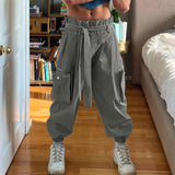 WIAOFELLAS  -  Men Pants Solid Color Lace Up Joggers Casual Cargo Pants Men Streetwear Loose Pockets Fashion Leisure Male Long Trousers