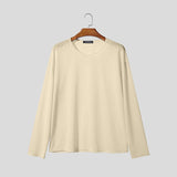 WIAOFELLAS  -  Men T Shirt Solid Color O-neck Long Sleeve Korean Style Male Tee Tops Streetwear Loose Fashion Casual Men Clothing