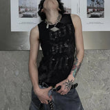 WIAOFELLAS  -  Summer New Men's Letter Print Sleeveless T-Shirt Unisex American Retro Fashion Trend Street Hip Hop Loose Casual Niche Men's Top