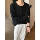 WIAOFELLAS  -  Autumn Long Sleeved T-shirt Men Fashion White Casual T Shirt Men Oversized Streetwear Korean Loose Pullover T Shirt Mens Top