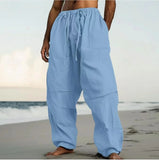 WIAOFELLAS  -  Spring Summer Men Cotton Linen Long Pants Drawstring Trousers Leisure Resort Trousers Men Thin Oversized Loose Straight Leg Pant