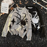 WIAOFELLAS  -  Y2K Mens Sweaters Knitting Long Sleeve Crew Neck Ripped Sweater Spring Autumn Men Streetwear Fashionable Knitted Jumper Tops