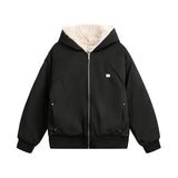 WIAOFELLAS  -  Winter Street Harajuku Mens Parkas Fleece Trendy Metal Label Silhouette Warm Cotton Jackets Zipper Loose Thickening Coats Male