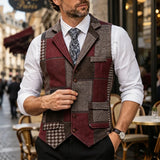 Wiaofellas  -  Vintae Sleeveless Vests Mens Fall Winter Outdoor Patchwork  V Collar Camisoles Daily Casual Contrast Color Tank Tops Men