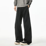 WIAOFELLAS  -  Korean Style Men's Casual Pants Solid Color Straight Drawstring Wide Leg Baggy Worn-out Male Trousers Cleanfit New