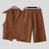 WIAOFELLAS  -  Men Sets Solid Color Lapel Sleeveless Vests & Pants Two Pieces Sets Streetwear Elegant Fashion Men's Casual Suits S-5XL