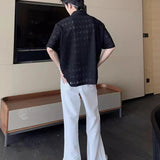 WIAOFELLAS  -  Mens Shirt Diamond Hollow Breathable Thin Casual Shirt Summer Fashion Niche Sexy Outdoor Short-Sleeved Top Men'S Clothing 2025