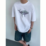 Wiaofellas  -  Summer Loose Men's T-shirt Korean Style Casual Round Neck Personality Printed Short Sleeved Male Tops New Fashion