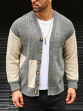Wiaofellas  -  Vintage V Neck Button-up Knit Jackets Mens Autumn Trendy Contrast Color Patchwork Knitted Sweater Jacket For Men Casual Cardigan