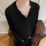 WIAOFELLAS  -  Men Shirt Solid Color Knitted Long Sleeve Casual Men Clothing Streetwear Korean Style Spring Autumn Fashion Male Tops