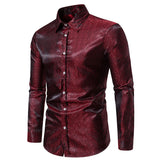 Wiaofellas  -  New Men's Dress Shirts Jacquard Long Sleeve Tops Men Male Business Casual Man Prom Shiny Wedding Shirt LS29
