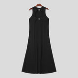 WIAOFELLAS  -  Men Tank Tops Solid Color O-neck Sleeveless Long Style Tops Hollow Out Sexy Streetwear Summer Men Clothing Male Vests