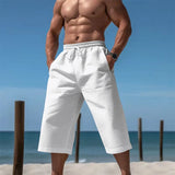 WIAOFELLAS  -  Casual Gym Legging Men's Clothing Seaside Mid Waist Lace-up Sweatpants Streetwear Loose Pockets Solid Trousers 3/4 Pants