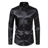 WIAOFELLAS  -  Men's Solid Color Shiny Long-Sleeved Shirt Retro Fashion American Trend Street Loose Niche Party Performance Summer Men's Tops