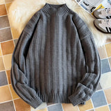 WIAOFELLAS  -  New Korean Loose Round Neck Lazy Style Half High Neck Sweater