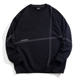 WIAOFELLAS  -  Black Round Neck Sweatshirt Men's Spring  Autumn New Casual Bright Line Design Youth Versatile Top