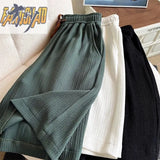 Wiaofellas  -  Men's Plus Size Pleated Ice Silk Quick-Dry Shorts Summer Lightweight Beach Loose Sports Casual Mid-Length Pants