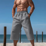 WIAOFELLAS  -  Casual Gym Legging Men's Clothing Seaside Mid Waist Lace-up Sweatpants Streetwear Loose Pockets Solid Trousers 3/4 Pants
