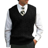 Wiaofellas  -  Vests Men Sweaters V Neck Knitted Vest Tops Sleeveless Knit Solid Sweater Top Splice Casual Regular Slim Fit Autumn Winter