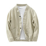 WIAOFELLAS  -  70% Ramie 30% Cotton, Solid Color Men's Cotton and Linen Jacket, V-neck Jacket, Wear-Resistant Loose Casual Breathable M-3XL