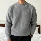 Wiaofellas  -  Man's Lazy Knitwear Sweater Autumn Winter Korean Fashion Ribbed Texture Long Sleeve Loose Crewneck Knitted Pullover Sweaters Man
