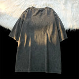 WIAOFELLAS  -  Retro American Street Washed Oversize Short Sleeve Crew Neck T-Shirt Unisex Loose Fit Cotton Top for Women And Men