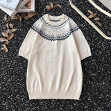 WIAOFELLAS  -  American Retro Knitted Shirt Unisex Short-sleeved Pullover Men's Korean Summer High-end Twisted T-shirt Front Shoulder Sweater