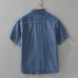 WIAOFELLAS  -  Japanese Style Retro Denim Short Sleeve Shirts for Men Fashionable Casual Loose Tops Pockets Men's Shirts Men Clothing TS-866
