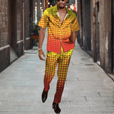 WIAOFELLAS  -  Short Sleeve Shirt Button Tops+Trousers Men 2Pcs Set Suit 3D Chic Harajuku Vintage Printing Summer Hawaii Beach Cardigan Outfits