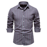 WIAOFELLAS  -  Autumn New Men's Versatile Fashion Stripe Long Sleeved Shirt