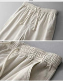 WIAOFELLAS  -  Spring Summer Linen Pants Thin Solid Loose Straight Tube Pants Breathable Men's Elastic Waist Drawstring Long Pants For Male