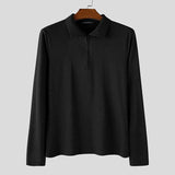 WIAOFELLAS  -  Men Shirt Solid Color Lapel Long Sleeve Zipper Casual Men Clothing Streetwear Knitted Fashion Unisex Shirts S-3XL