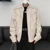 WIAOFELLAS  -  Autumn New Men's Long-Sleeved Pu Leather Jacket American Retro Fashion Trend High Street Casual Loose Niche Men's Tops