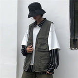 WIAOFELLAS  -  Cargo High-end Vest Korean Style Streetwear Japanese Retro Functional Multi-pocket Work Solid Color Pocket Vest Jacket Aesthetic