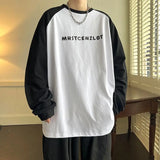 WIAOFELLAS  -  High Street Fashion Color Block Letter T-shirt Women Classic Long Sleeve O-collar Loose Handsome All-match Male Casual Top
