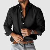 Wiaofellas  -  Classic Style Men Shirts Solid Long Sleeve Turn Down Collar Business Casual Shirt Man Loose Fashion Male Blouse