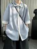 WIAOFELLAS  -  Light Blue ort Sve Embroidered irt for Men Summer Breeze Patchwork Design Breathable Thin Outerwear Casual Sle