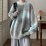 Wiaofellas  -  Autumn Y2K Vintage Colorblock Fluffy Crewneck Sweater For Men High Street Fashion Knitted Pullovers Trendy Long Sleeve Jumpers
