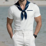 WIAOFELLAS  -  Men T Shirt Patchwork Summer Navy Collar Short Sleeve Male Tee Tops Streetwear 2025 Pockets Fashion Casual Men Clothing