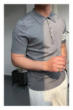 WIAOFELLAS  -  Fashionable temperament lapel polo shirt casual slim fit white short-sleeved knitted sweater high elasticity and comfort