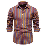 WIAOFELLAS  -  Autumn New Men's Versatile Fashion Stripe Long Sleeved Shirt