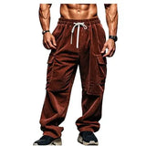 WIAOFELLAS  -  Men's Pants Corduroy Autumn Casual Breathable Wide-leg Multi-pocket Straight Trousers Loose Bottoms PLus Size XXXL