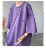 WIAOFELLAS  -  Fashion Men's Suit Solid Color Letter Print O-neck T-shirt Trendy Drawstring High-waisted Shorts Set Male Summer