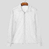 WIAOFELLAS  -  Men Shirt Polka Dot Printing Lapel Long Sleeve Button Men Clothing Mesh See Through Loose Fashion Male Shirts Streetwear
