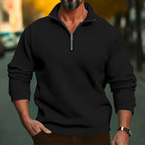 Wiaofellas  -  Men Spring Autumn Fleece Sweatshirt Half Zip Stand Collar Loose Casual Pullover Tops