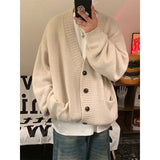 WIAOFELLAS  -  Autumn Winter New V-neck Cardigan Men's Loose Casual Knitted Sweater Trendy Daliy Simple All-match High Street Soft Coats